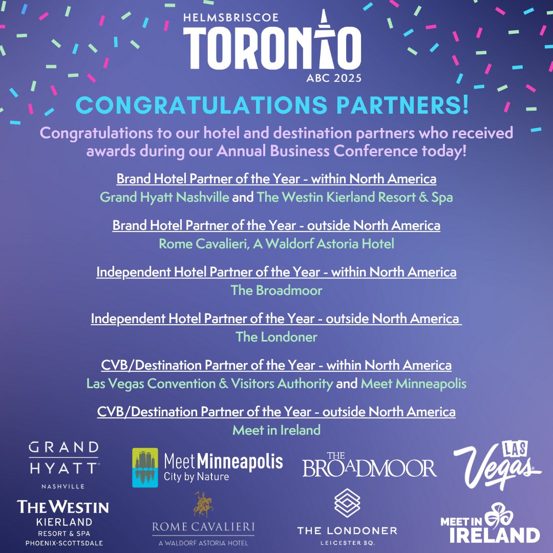 Congratulations to all of our hotel and destination partners who received awards during our #HBABC opening general session today! We appreciate you all so much! #WhyHB