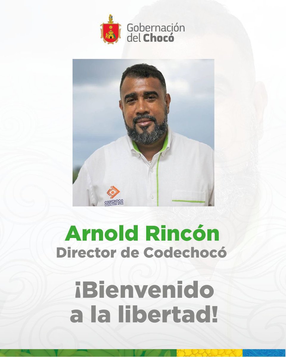 DIANNYMARCELA's tweet image. Sin que se conozcan las razones de su secuestro ni de su liberación, tanto el Minambiente, como Asocars y la Gobernadora del Choco (entre otras, las pocas voces nacionales que se pronunciaron) informaron la liberación del director de Codechoco, tras más de 60 días de secuestro.