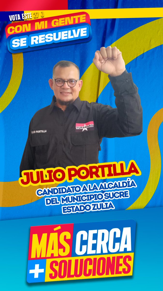 🚩🏴 Desde el Movimiento Revolucionario TUPAMARO felicitamos a nuestro camarada Julio Portilla por su candidatura a la alcaldía del municipio Sucre estado Zulia.

📌 Con Gran compromiso revolucionario, trabajando por el bienestar del Pueblo. Leales al legado de nuestro Comandante