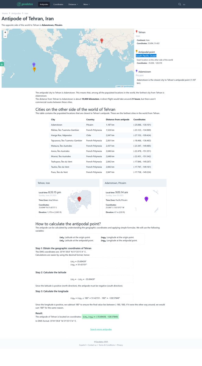 Bahramipouya82's tweet image. #لذت_جغرافیا را معمولا دوست خوبم @nasserkarami استفاده می‌کند. حوزه تخصصی اوست و من تنها یک علاقه‌مند معمولی هستم، اما در جغرافیا یک مبحث -برای من جالب- با نام نقطه مقابل یا متقاطر یا همان #Antipode داریم. خواستم از عرزشی‌ها و توده‌ای‌ها کلا چپی ها بخواهم که به گوش #مهندس یا همان