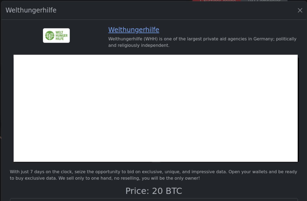 🚨Welthungerhilfe (WHH) 🇩🇪 has been added to the data leak site of #ransomware gang Rhysida with a 20 BTC ($2.15M) ransom.

The German humanitarian aid company confirmed it was hit by a cyber attack in May 2025.

bit.ly/3T0yGne
