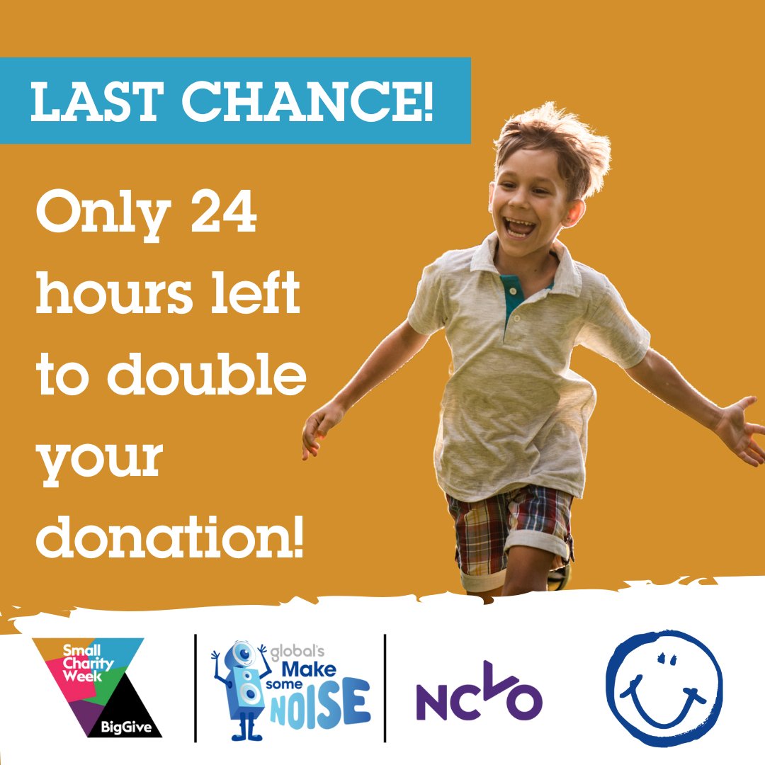 Blue Smile (@bluesmilecam) on Twitter photo There's still time to make double the difference for children's mental health! Thanks to our generous supporters we've raised an amazing £3800 but you can still donate & have your gift doubled until 5pm tomorrow: donate.biggive.org/campaign/a05WS…
<a href="/BigGive/">Big Give</a> <a href="/makenoise/">Global's Make Some Noise</a> <a href="/NCVO/">NCVO</a>
#SmallCharityWeek There's still time to make double the difference for children's mental health! Thanks to our generous supporters we've raised an amazing £3800 but you can still donate & have your gift doubled until 5pm tomorrow: donate.biggive.org/campaign/a05WS…
<a href="/BigGive/">Big Give</a> <a href="/makenoise/">Global's Make Some Noise</a> <a href="/NCVO/">NCVO</a>
#SmallCharityWeek