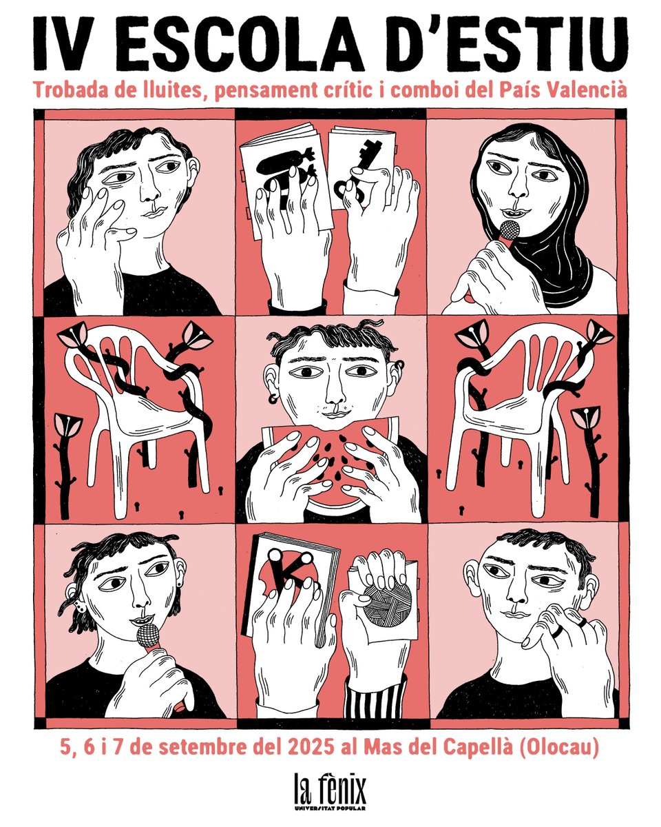 LaFenix_UP's tweet image. IV ESCOLA D&apos;ESTIU LA FÈNIX ✊📕

Un esdeveniment únic: trobada de més d&apos;un centenar de persones de moltes comarques valencianes per reflexionar sobre lluites actuals i el món que volem!

Lluita, cultura i festa!

PROGRAMA I INSCRIPCIONS: escolaestiulafenix.my.canva.site
