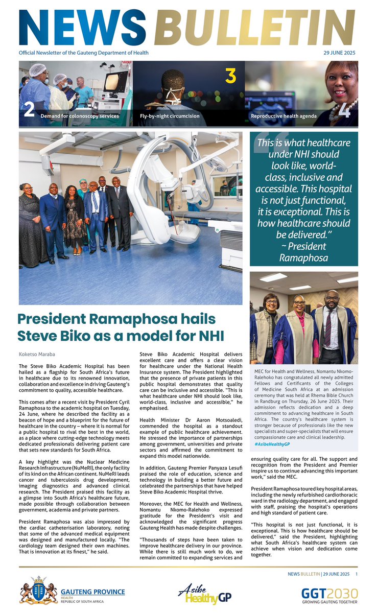 President Ramaphosa hails Steve Biko as a model for NHI

Get this story and more on this week’s issue of the Gauteng Department of Health News Bulletin. 

Click here to download: publuu.com/flip-book/9153…

#AsibeHealthyGP #IServeWithASmile