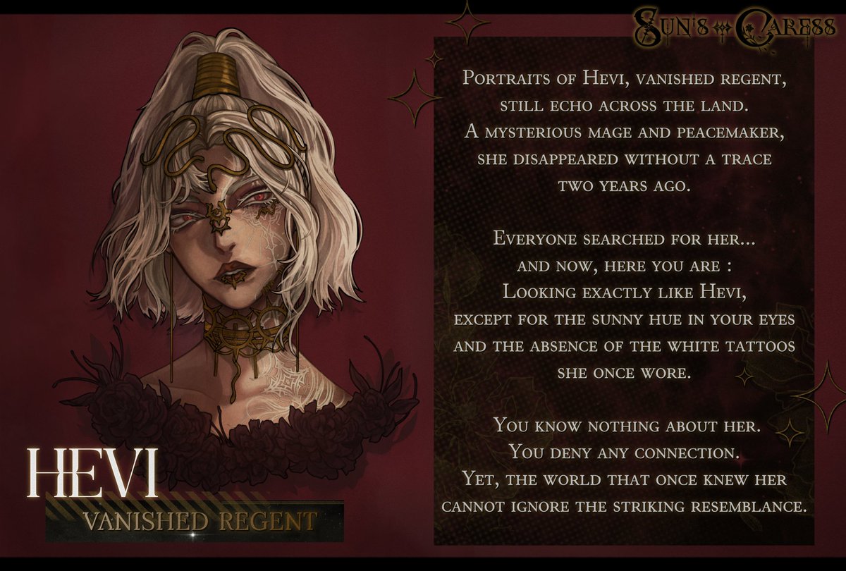 peachlilystudio's tweet image. "You know nothing about her.
You deny any connection.
Yet, the world that once knew her cannot ignore the striking resemblance."
As Hevi’s people grant you passage to her throne, a question lingers : Who are you, really?
#Otome #VisualNovel
