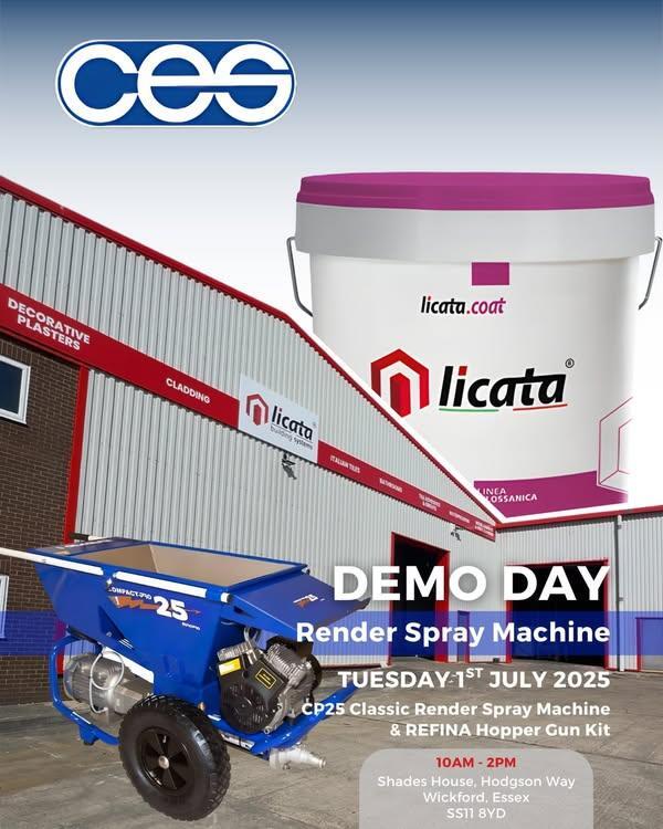 🌟 Join us for an exciting Open Day at Licata! 🌟

🗓️ Tuesday, July 1st  
📍 Licata, Shades House, Hodgson Way, Wickford SS11 8YD

Get hands-on with the CP25 and Refina hopper gun kit alongside our experts, Ben and Colin!