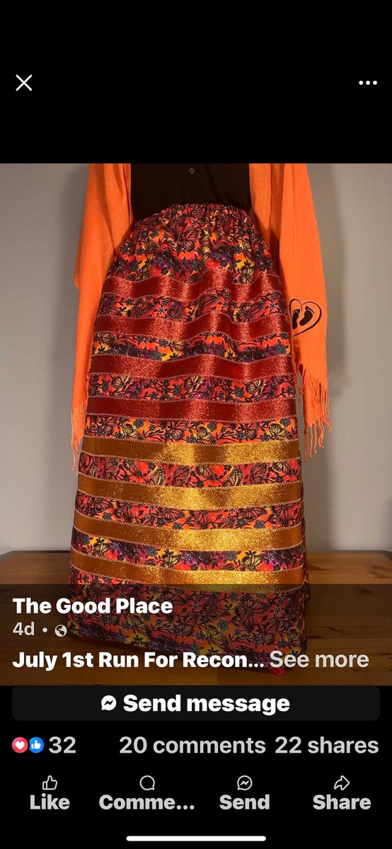 i can't believe I won this absolutely gorgeous ribbon skirt made for a fundraiser supporting Poundmaker Lodge and the Run for Reconciliation on July 1. Come join us &amp; see it in person 🧡🧡🧡