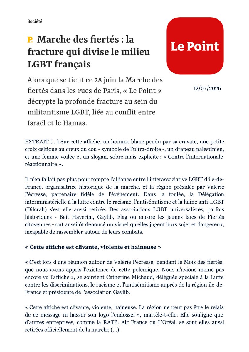 La Marche des Fiertés à Paris devait rassembler. Elle a divisé. Quand les combats LGBT deviennent l’otage de l’agenda politique de #LFI, c’est toute une cause qui vacille !  #MarcheDesFiertés