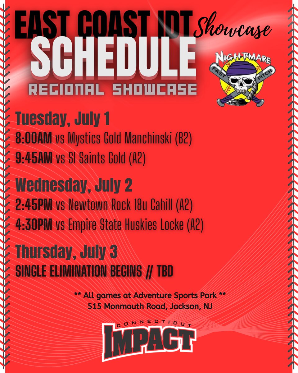 So excited for East Coast IDT this weekend!!

Schedule ⬇️⬇️⬇️

@CTImpactRegAL <a href="/CoachK_mcvey/">Kenya McVey</a> <a href="/NateWilda/">Nate Wilda</a>