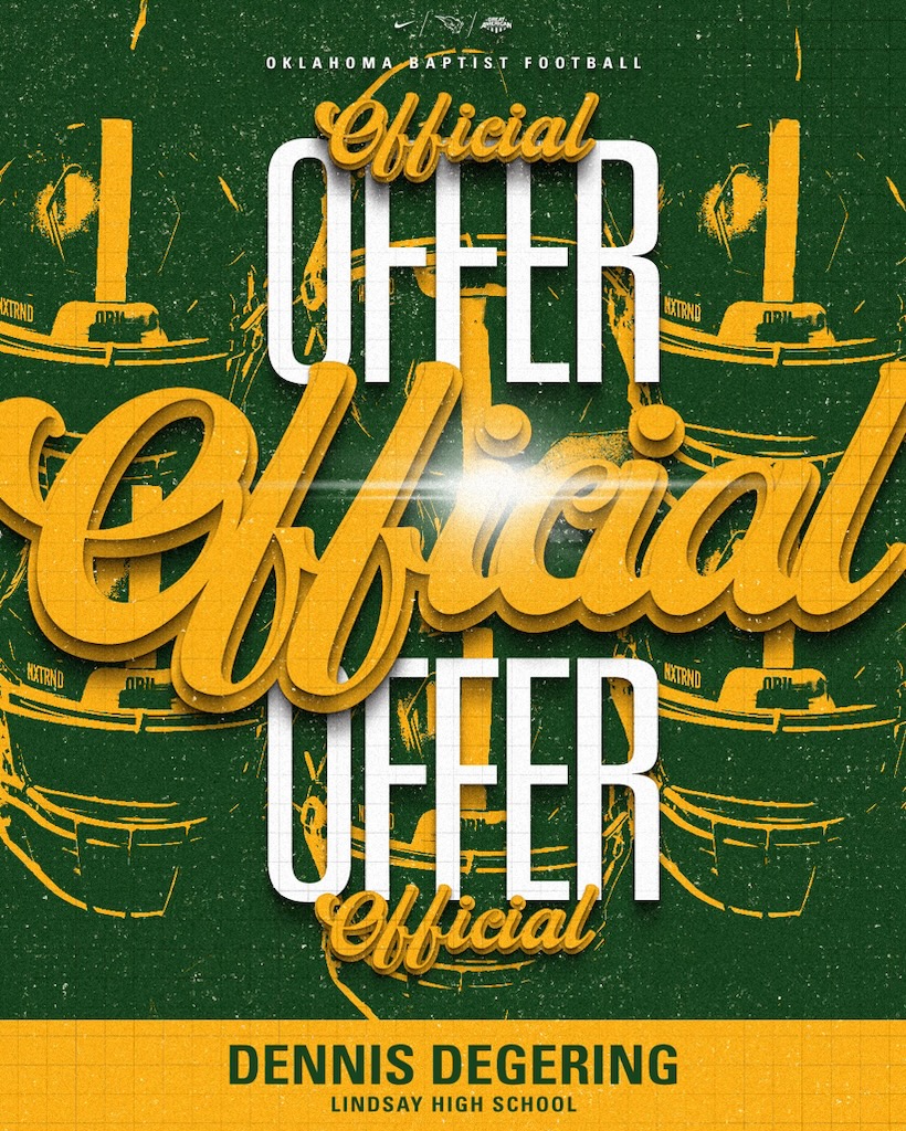 Dennis Degering (@ddegering6472) on Twitter photo Blessed to receive my 3rd offer to continue my academic and athletic journey at Oklahoma Baptist University Thank you Coach Gothard.
<a href="/Zach2Blevins/">Zachary Blevins</a> <a href="/CoachBradClark/">Brad Clark</a> <a href="/coachSPH/">SP H</a> Blessed to receive my 3rd offer to continue my academic and athletic journey at Oklahoma Baptist University Thank you Coach Gothard.
<a href="/Zach2Blevins/">Zachary Blevins</a> <a href="/CoachBradClark/">Brad Clark</a> <a href="/coachSPH/">SP H</a>