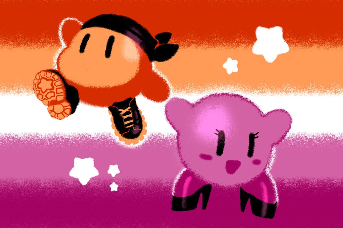 NafisahTung's tweet image. femmebutch Kirby and Waddle Dee before Pride is over