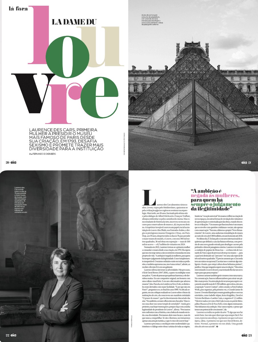 f_eichenberg's tweet photo. Entrevistei Laurence des Cars, primeira mulher a presidir o Louvre desde a criação do museu, em 1793, e fã de David Bowie: "Gosto de pessoas que quebram barreiras". 
Na Revista ELA, de O Globo deste domingo: https://t.co/02xRIWvZbj https://t.co/6KZT0M0PGu