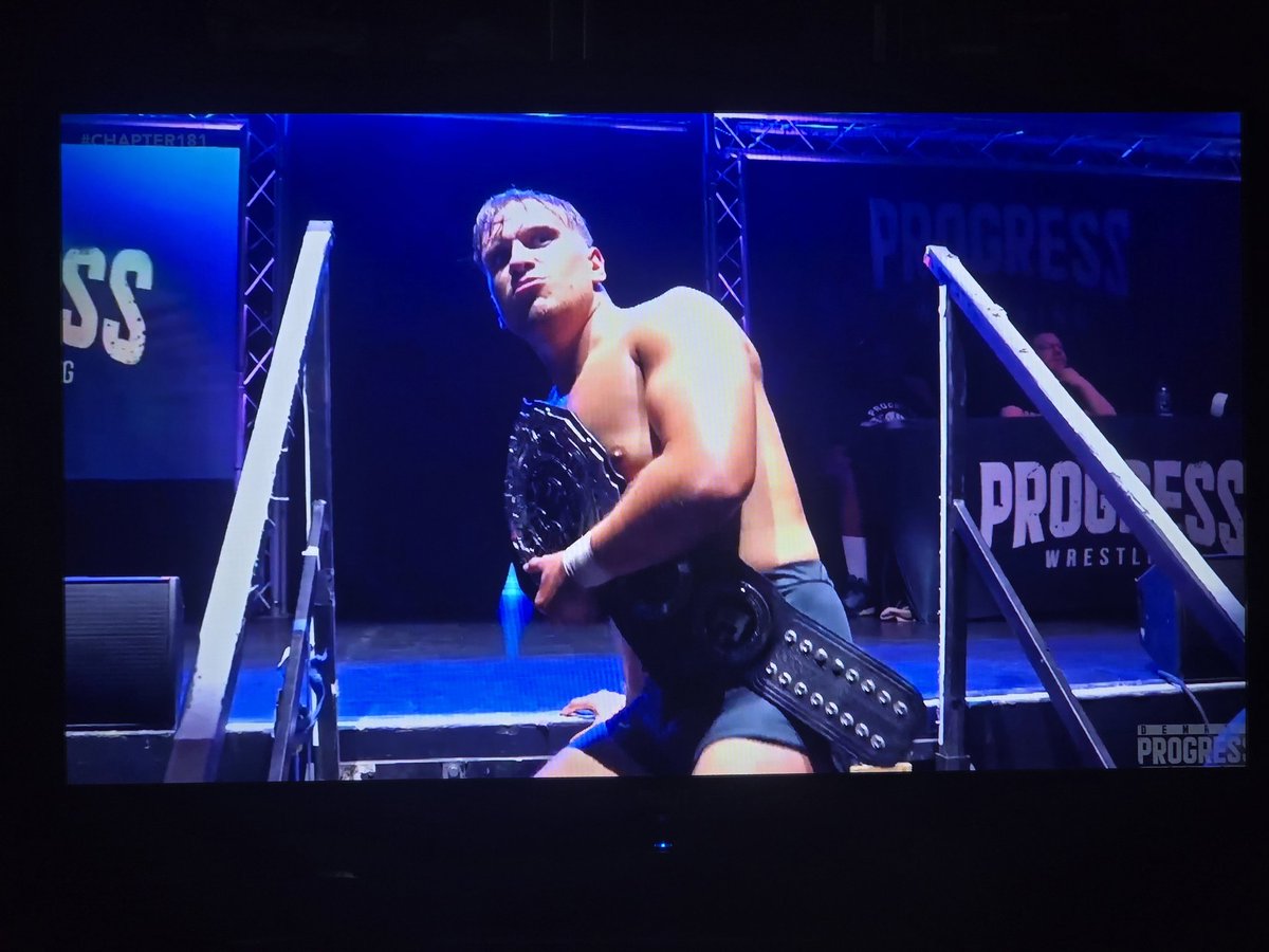 tall_ny's tweet image. After Luke Jacobs retained his PROGRESS world title over Cara Noir, Man Like DeReiss comes out and makes his intentions known that he is the next challenger for the title; DeReiss and Jacobs then come to blows #CHAPTER181