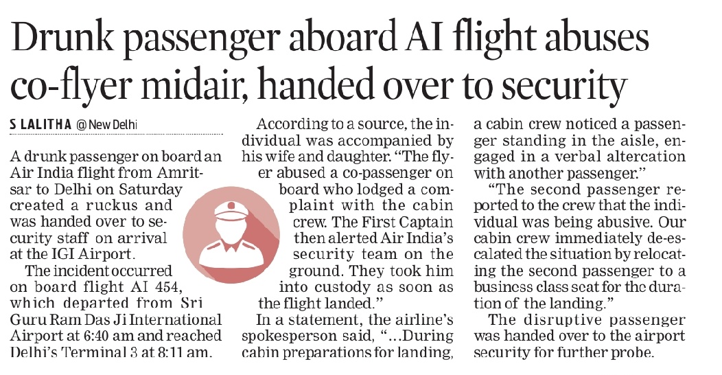 S. Lalitha (@lolita_tnie) on Twitter photo Two drunk flyers created a ruckus inside <a href="/airindia/">Air India</a> & <a href="/AirIndiaX/">Air India Express</a>
flights yday. One having booze bought from Dubai duty free shop imisbehaved with an air hostess on Jaipur flgt. Another abused a psgr on Amritsar to Delhi flgt b4 it landed <a href="/NewIndianXpress/">The New Indian Express</a> <a href="/DGCAIndia/">DGCA</a> <a href="/asnaniraajesh/">Rajesh Asnani</a> Two drunk flyers created a ruckus inside <a href="/airindia/">Air India</a> & <a href="/AirIndiaX/">Air India Express</a>
flights yday. One having booze bought from Dubai duty free shop imisbehaved with an air hostess on Jaipur flgt. Another abused a psgr on Amritsar to Delhi flgt b4 it landed <a href="/NewIndianXpress/">The New Indian Express</a> <a href="/DGCAIndia/">DGCA</a> <a href="/asnaniraajesh/">Rajesh Asnani</a>