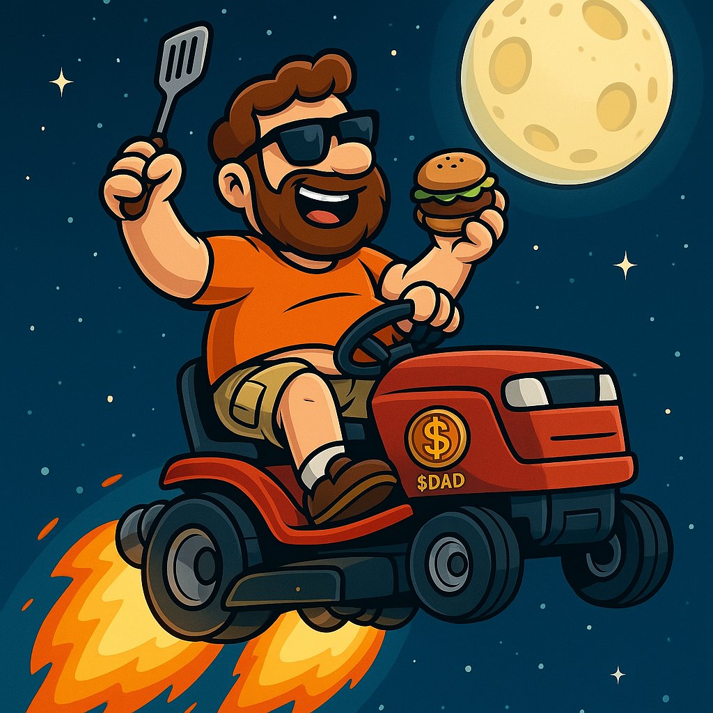 🚀 Dad didn’t just launch — he mowed through the stratosphere.

Wielding a spatula. Gripping a burger.
Flying a rocket-lawnmower straight to the moon. 🌕🔥

$DAD is live. And Dad?
He’s just getting warmed up.

#DadBodCoin #DADToken #LaunchedAndLoaded #CryptoDads #GrillAndHODL