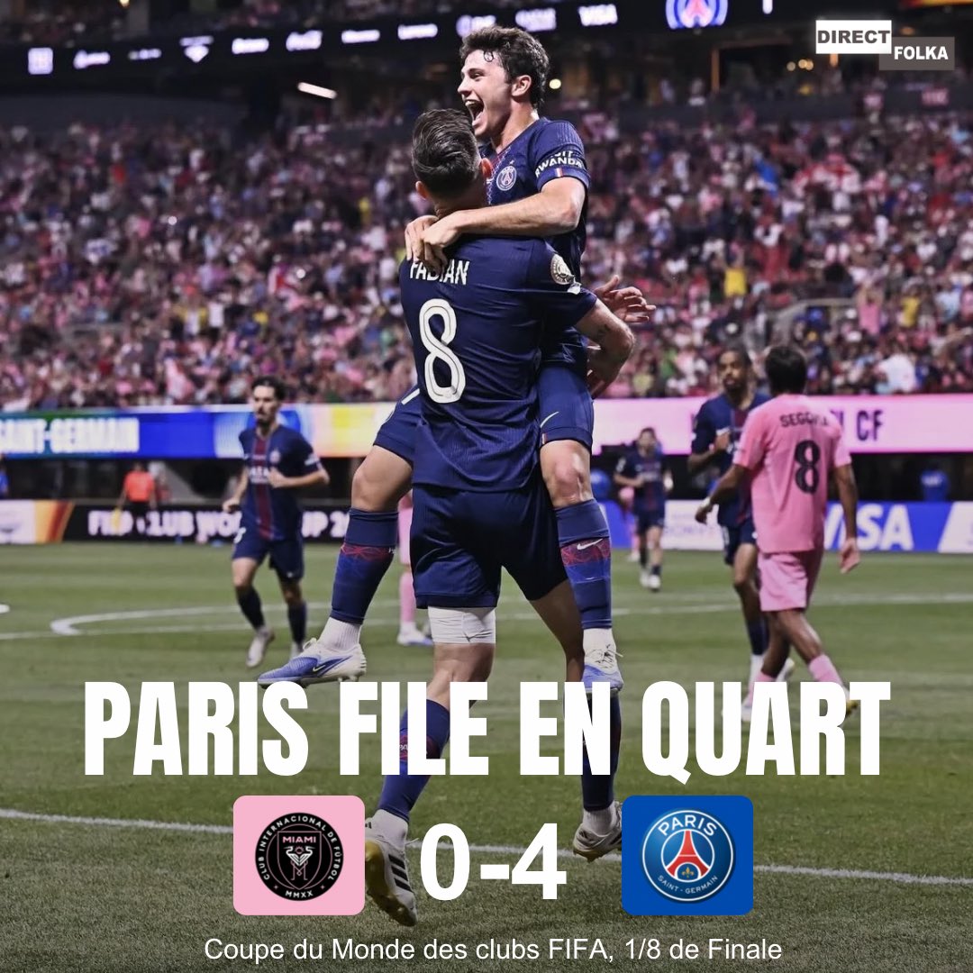 🚨Le PSG s’impose tranquillement face à l’Inter Miami et rejoint les quarts de finale ! ❤️💙

Les Parisiens affronteront le vainqueur entre le Bayern Munich et Flamengo en quarts de finale !