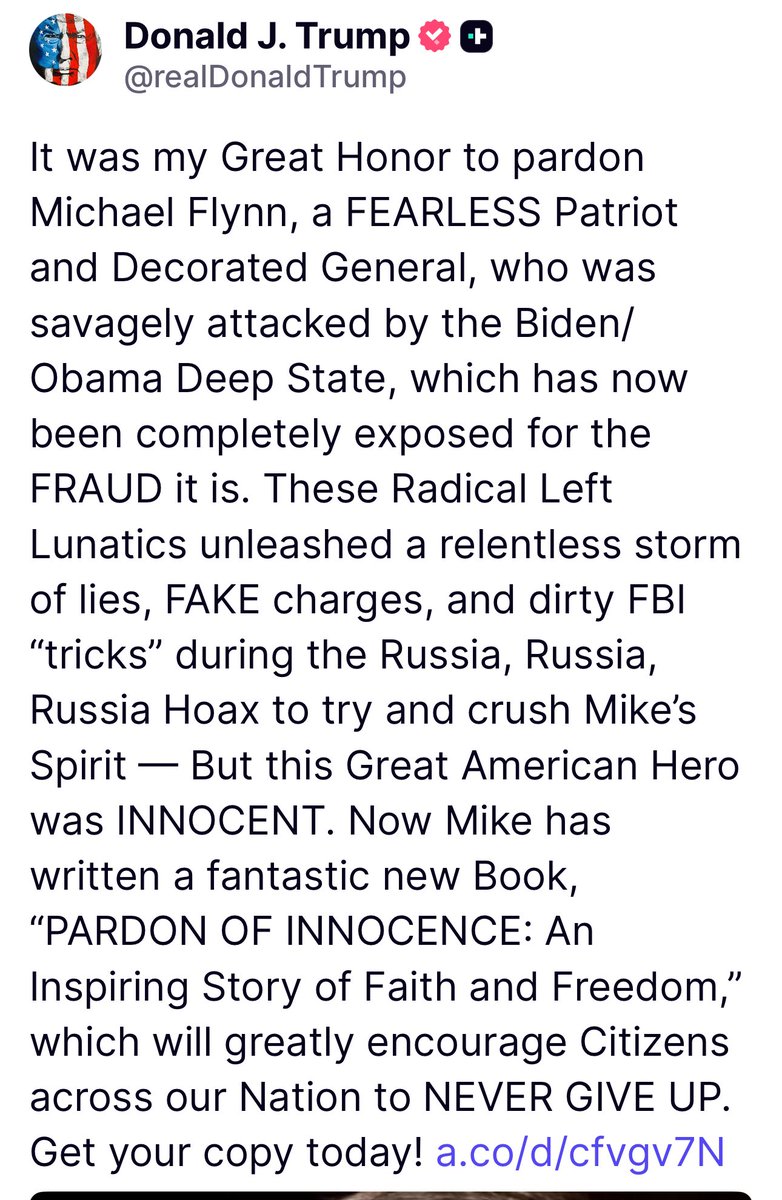 realmflynnJR's tweet image. Thank you @POTUS @realDonaldTrump !!!
amazon.com/Pardon-Innocen…
@GenFlynn