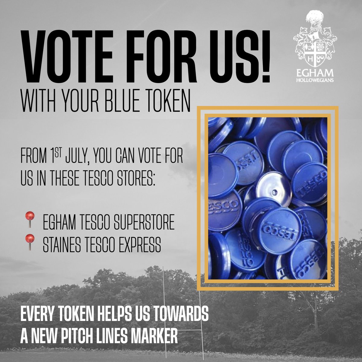 Vote for us! 🗳️🚨

We are looking to purchase a new line marker and you can help by voting for us in <a href="/Tesco/">Tesco</a> stores with your blue token from the first week of July

Where to vote for us?

📍 Egham Tesco Superstore TW20 9EX
📍 Staines High Street Tesco Express TW18 4QB