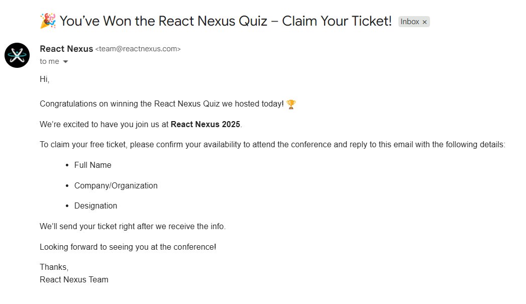 0xVipin's tweet image. I’ve officially won the @ReactNexus Nexus Quiz and secured my spot at React Nexus 2025!🚀
Can’t wait to be in Bengaluru with some of the best minds in the @reactjs community!
#React #WebDevelopment #javascrip