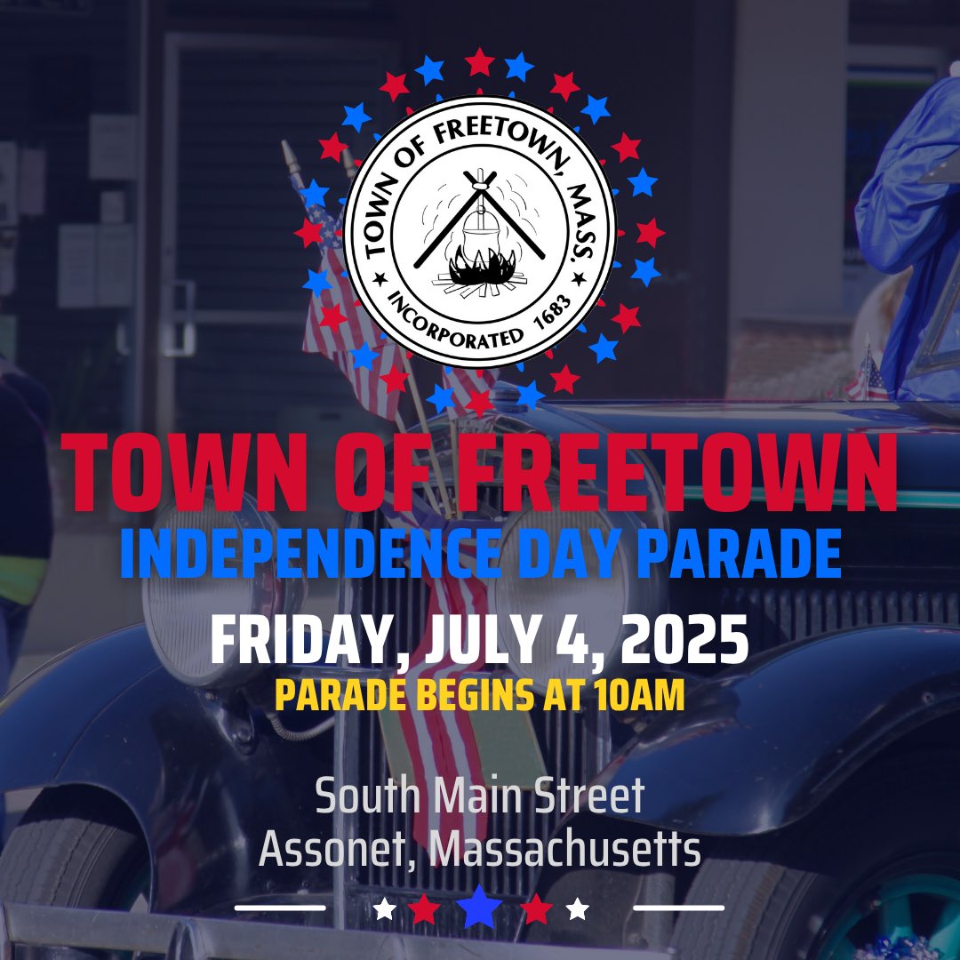 FreetownPD's tweet image. 🇺🇸 Freetown Independence Day Parade 🇺🇸
📅 Friday, July 4, 2025 | 🕙 10 AM
📍 Through Assonet Village – ending at Hathaway Park
Line the streets with friends & family as we celebrate the 4th in true Freetown fashion!
🚗 Route Info: linktr.ee/freetownma
#FreetownMA #Parade