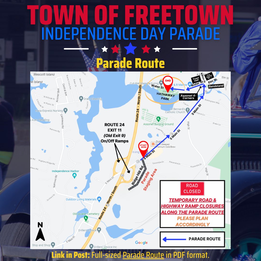 FreetownPD's tweet image. 🇺🇸 Freetown Independence Day Parade 🇺🇸
📅 Friday, July 4, 2025 | 🕙 10 AM
📍 Through Assonet Village – ending at Hathaway Park
Line the streets with friends & family as we celebrate the 4th in true Freetown fashion!
🚗 Route Info: linktr.ee/freetownma
#FreetownMA #Parade