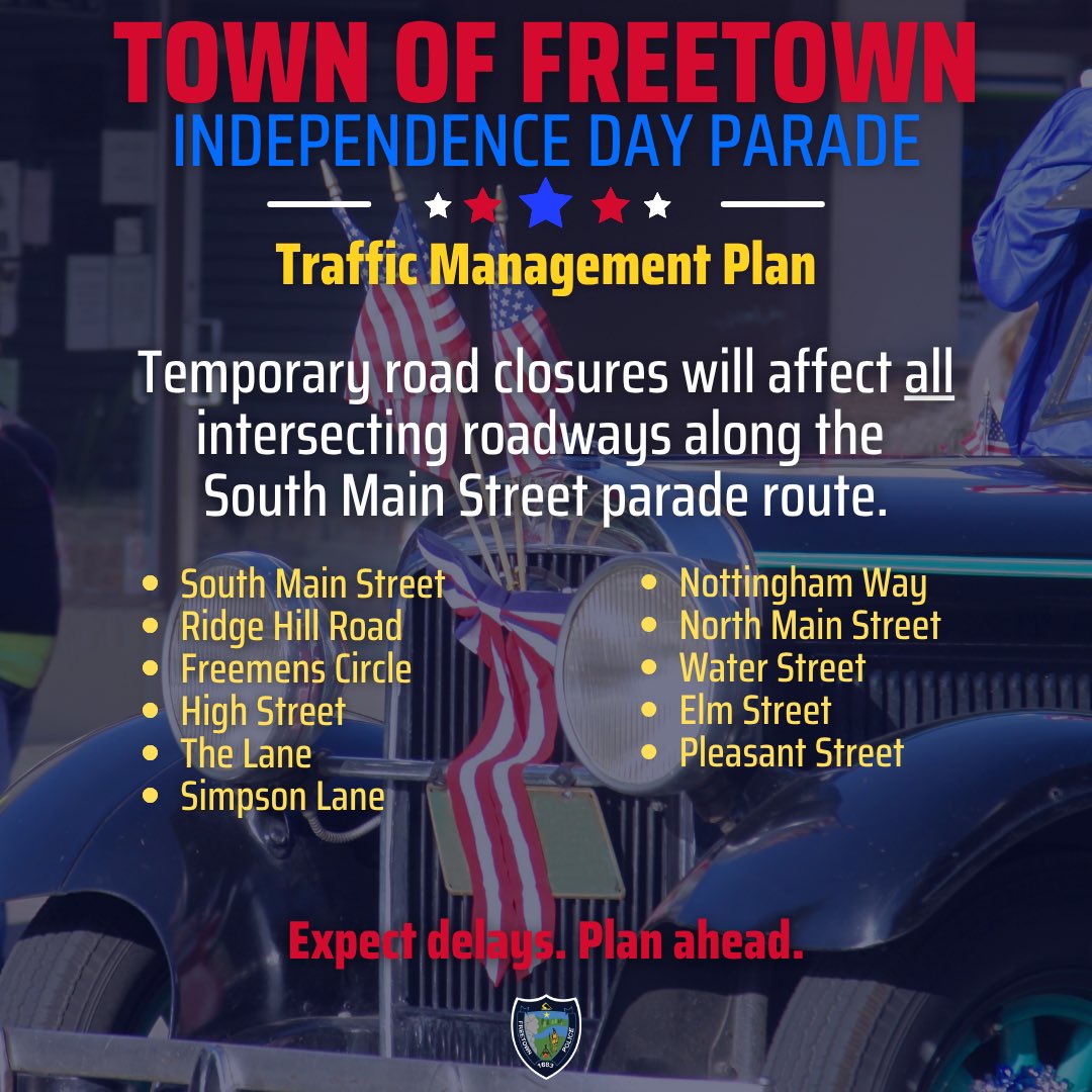 FreetownPD's tweet image. 🇺🇸 Freetown Independence Day Parade 🇺🇸
📅 Friday, July 4, 2025 | 🕙 10 AM
📍 Through Assonet Village – ending at Hathaway Park
Line the streets with friends & family as we celebrate the 4th in true Freetown fashion!
🚗 Route Info: linktr.ee/freetownma
#FreetownMA #Parade