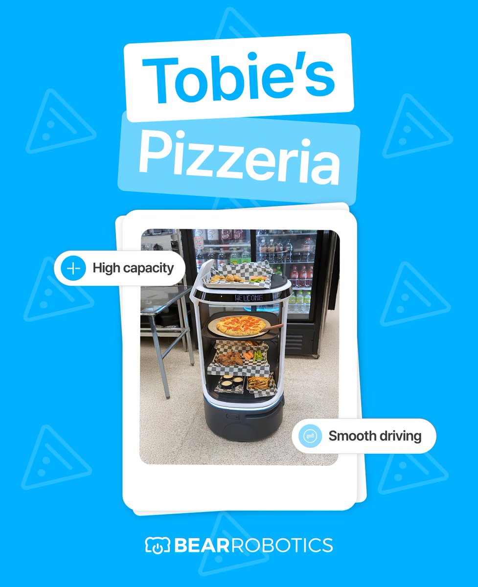 bearrobotics's tweet image. 🍕 At Tobie's Pizzeria, Servi Plus excels at saving time and ensuring consistent service.
From dinner rushes to weekends, Servi Plus delivers efficiently.
#bearrobotics #serviplus #tobiespizzeria #restaurantrobots #foodservicetech #pizzeriatech #robotinrestaurants #serviserves