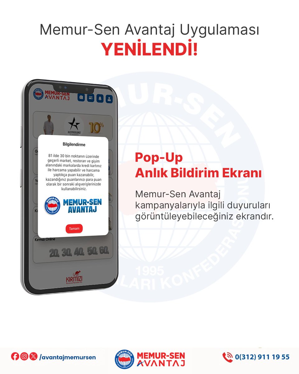 Pop-Up Anlık Bildirim Ekranı ile mevcut kampanya güncellemeleri veya yeni kampanyalarla ilgili duyuruları anlık olarak görebilirsiniz.