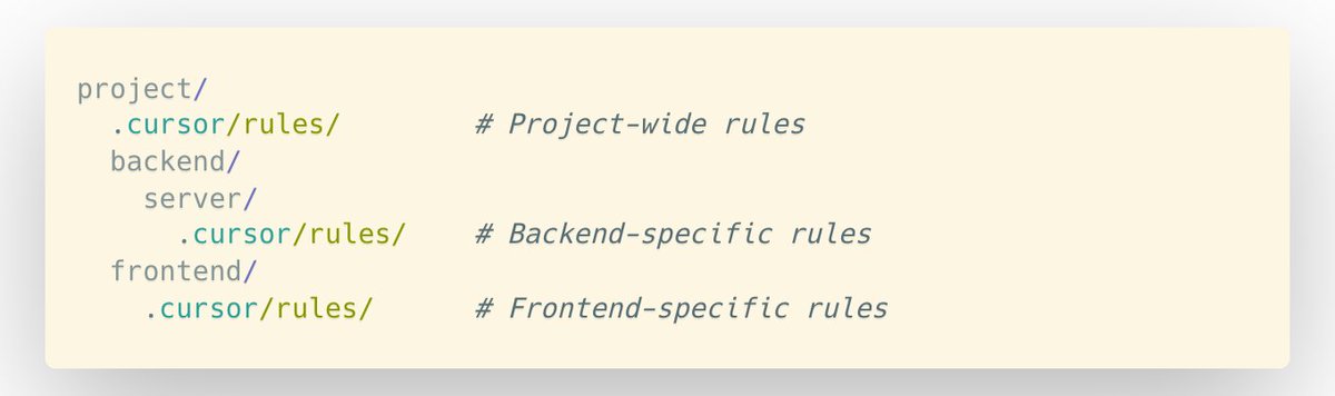 ericzakariasson's tweet image. reminder that you can have nested .cursor/rules within your project. they will be considered (or loaded, depending on type) when files in their directory are referenced
