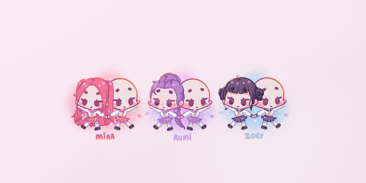 🩵 who wants to be school girlies with rumi, mira and zoey? 
✨retweet, like, follow and let me know in the comments who you'd be a school girly with 
💜i'll pick randomly and draw a couple of yalls with 1 of them  

#KPOPDEMONHUNTERS