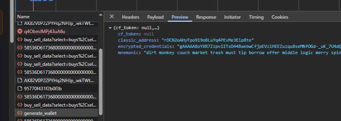 Vet (@vet_x0) on Twitter photo <a href="/HorizonXRPL/">Horizon</a> 🚨 Sorry but this is a no go.
You're literally sending full XRP account keys to your backend, see screenshot - when imported and key creation is server side too.
Neither for XRP account creation, import nor signing should you ever get anyones keys on your server.
Either you're <a href="/HorizonXRPL/">Horizon</a> 🚨 Sorry but this is a no go.
You're literally sending full XRP account keys to your backend, see screenshot - when imported and key creation is server side too.
Neither for XRP account creation, import nor signing should you ever get anyones keys on your server.
Either you're