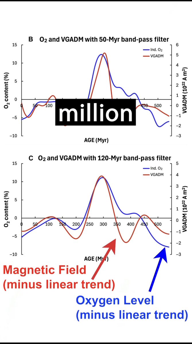 Why wouldn’t it make sense? Earth magnetic field effects magnetosphere, 
magnetosphere effects the atmosphere, protecting it from solar wind &amp; how many holes it makes in it, and that effects diffusion of gases.

The correlation is totally there.