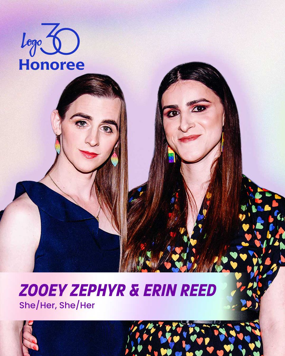LogoTV's tweet image. Add 'em to your must-follow list: @ErinInTheMorn & @ZoAndBehold fearlessly keep us informed about the issues facing LGBTQ+ people โ and they deserve our flowers as #Logo30 honorees ๐