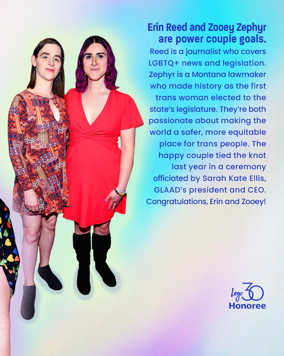 LogoTV's tweet image. Add 'em to your must-follow list: @ErinInTheMorn & @ZoAndBehold fearlessly keep us informed about the issues facing LGBTQ+ people โ and they deserve our flowers as #Logo30 honorees ๐