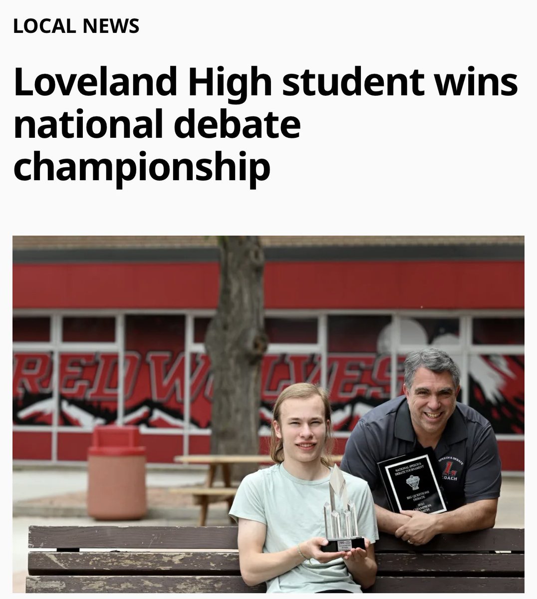Congratulations to Caleb Waldron on winning the national championship in the Big Questions category of the National Speech and Debate Tournament and recognizing his debate coach Patrick DeMartine for their outstanding performance.  

Source: reporterherald.com/2025/06/25/lov…