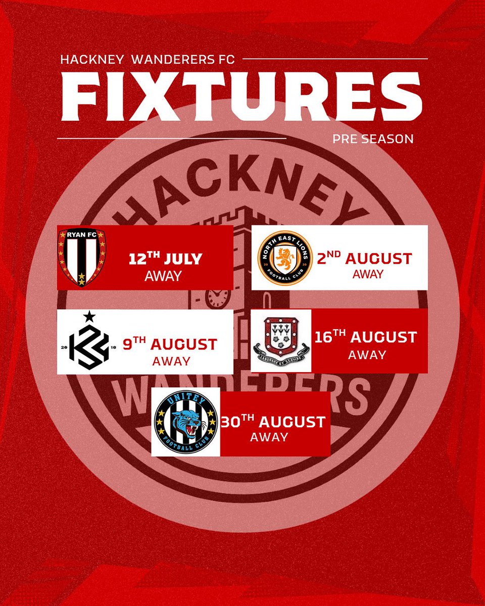 HackneyWanders's tweet image. Our confirmed Pre Season fixtures for for upcoming 2025/2026 season!