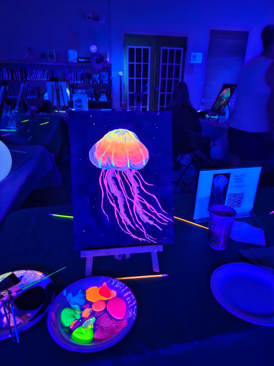 EglinLibrary's tweet image. Last night, our library lit up the night (literally) with our Adults-Only Glow Paint Party; it was a full house! 
Hosted by our very own in-house artist, Ms. Melissa, this vibrant event was filled with color and some serious talent. #eglinlibrary #eglin96fss #summerreading2025