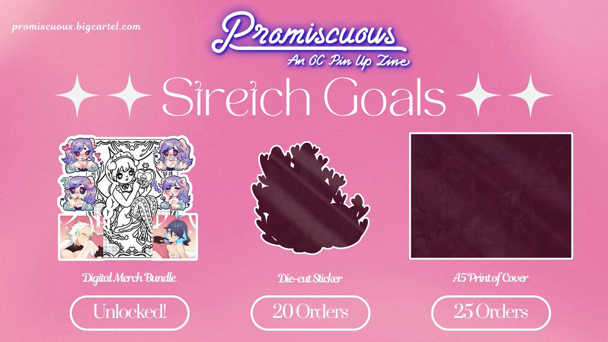 PromiscuousZine's tweet image. ✨👙 STRETCH GOAL UNLOCKED 👙✨

Every order will include the DIGITAL MERCH BUNDLE!!!!

**Includes four emotes by @nautsica, two matching icons by @gamatcqcumber , and one printable coloring sheet by @widdle_plum!!!!

Thank you so much for the support!

🛒 promiscuous.bigcartel.com