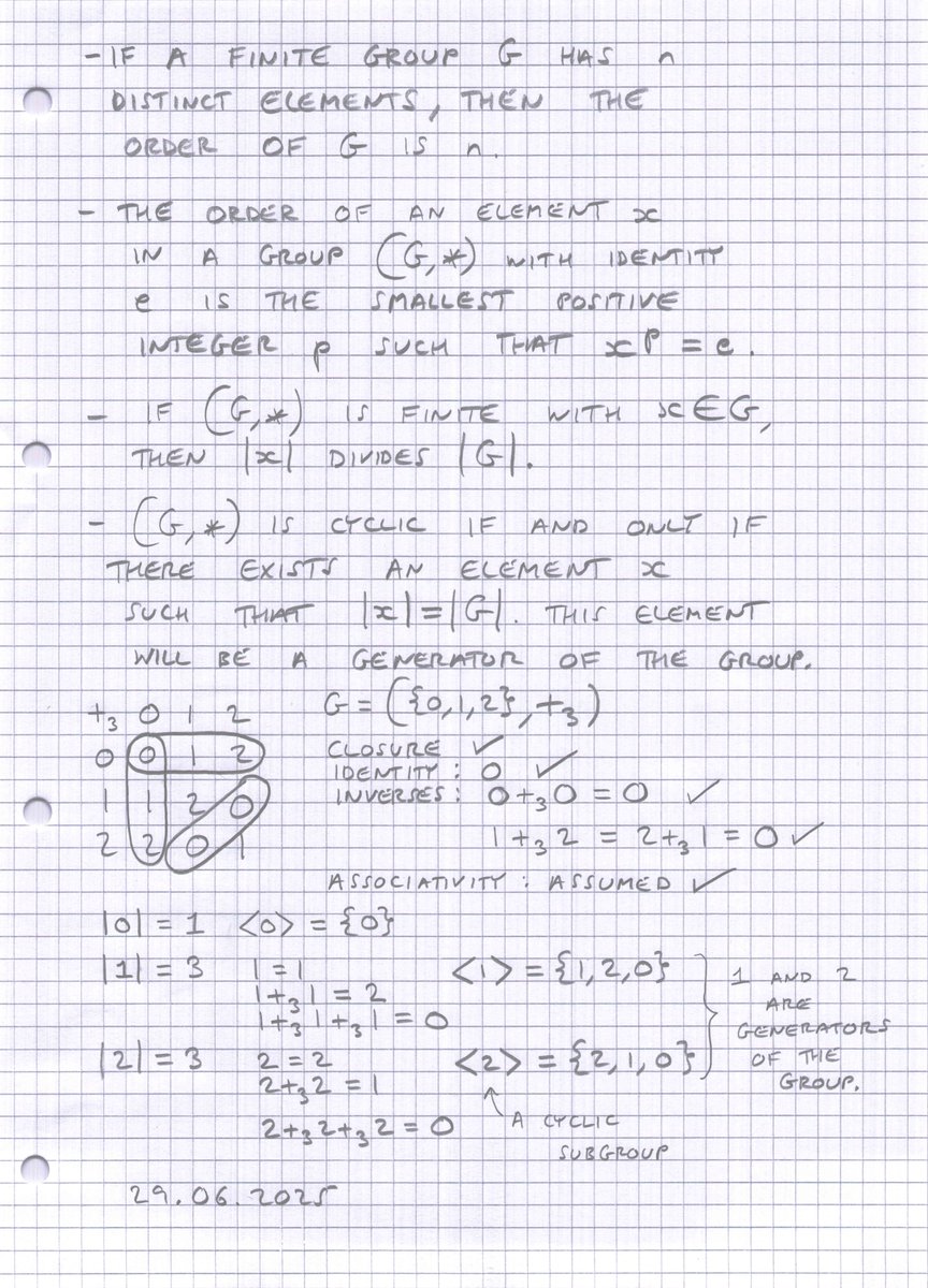 mathsproofs's tweet image. Let (G, *) be a finite group. Prove that every element in G must have finite order.

*With extra workings for comprehension of the proof.

#furtherpuremaths #grouptheory #modulararithmetic