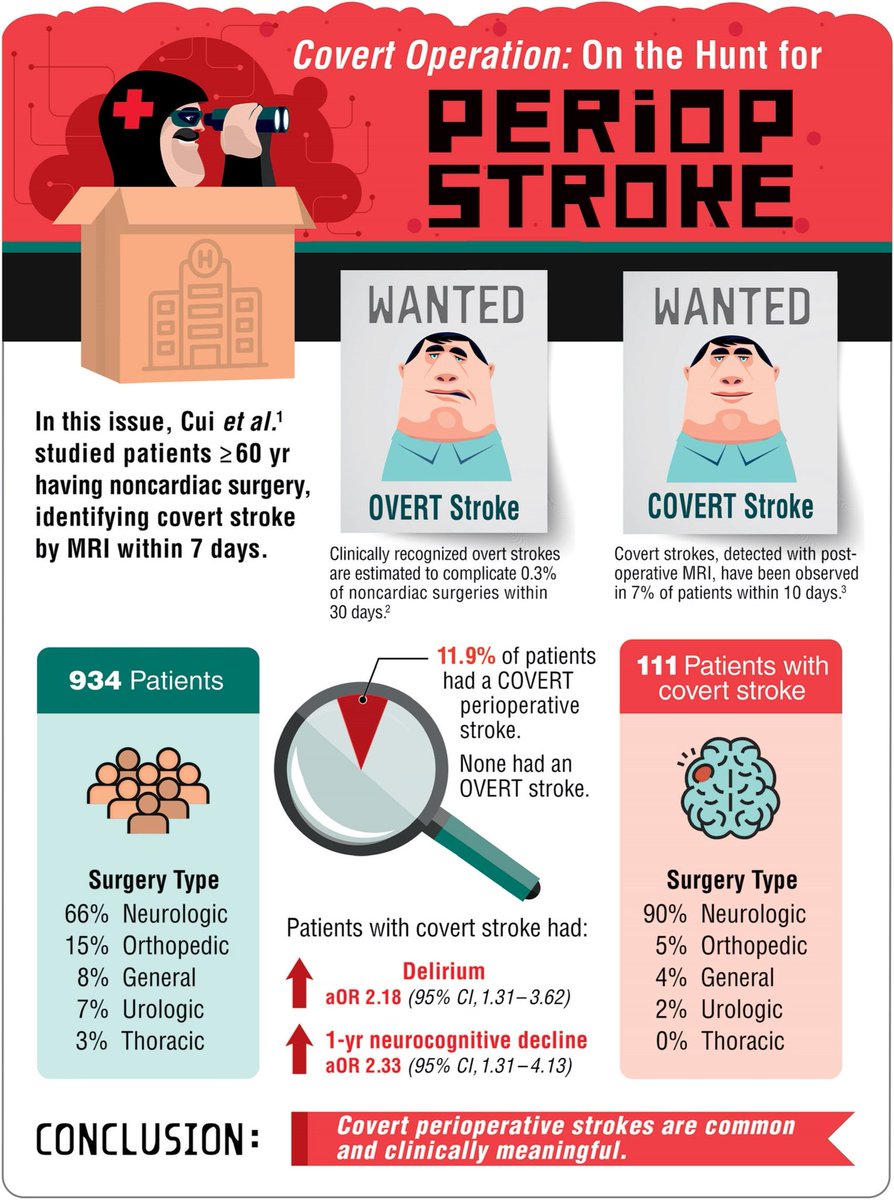 March 2025 Infographic in #Anesthesiology - Covert Operation: On the Hunt for Periop Stroke 🎨 ow.ly/o2u450WfJfl