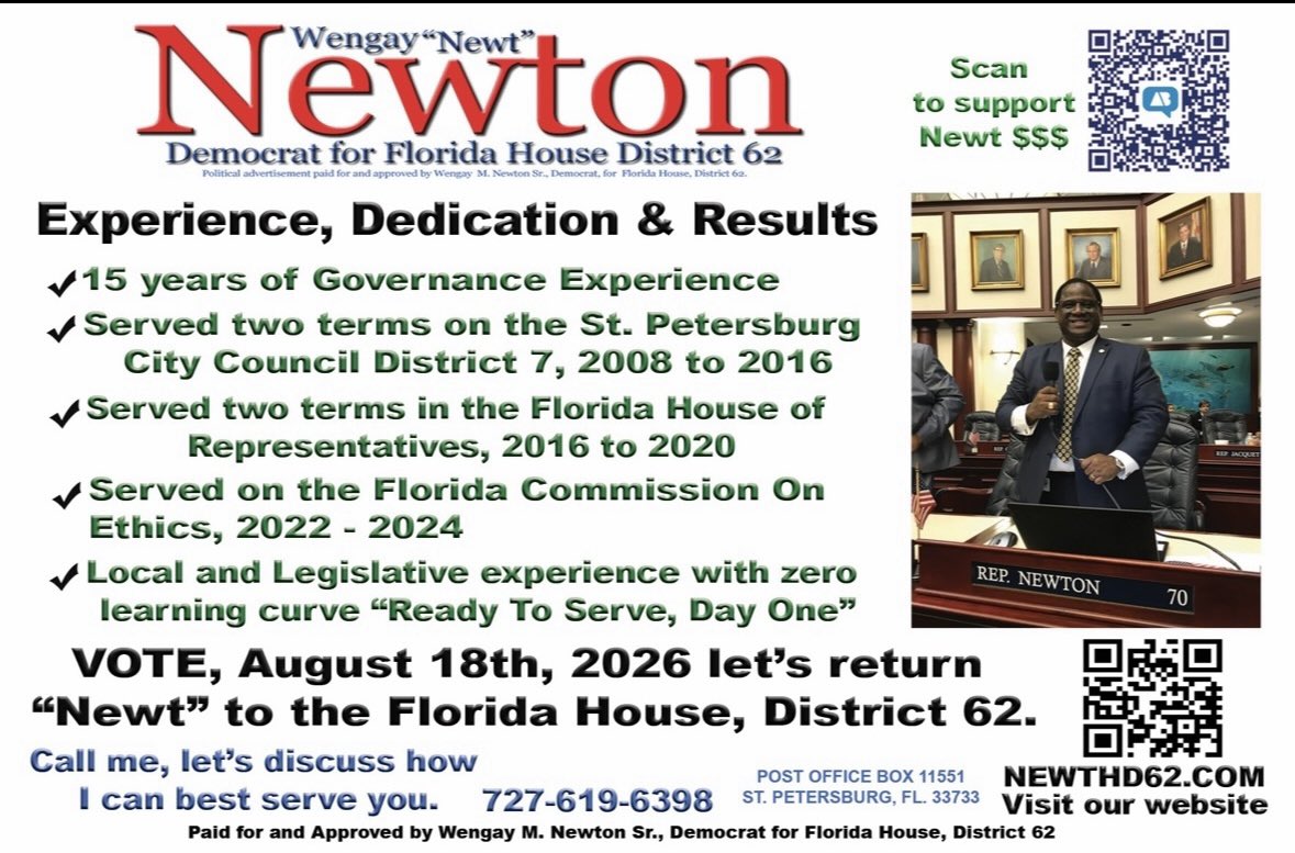 My current situation,

“PLEASE 🙏 SHARE”

Rep. “Newt” Newton needs our help to return to the Florida House (District 62)! He’s fought for Pinellas &amp; Hillsborough—now it’s our turn to step up. Please chip in now

secure.actblue.com/donate/newthd62