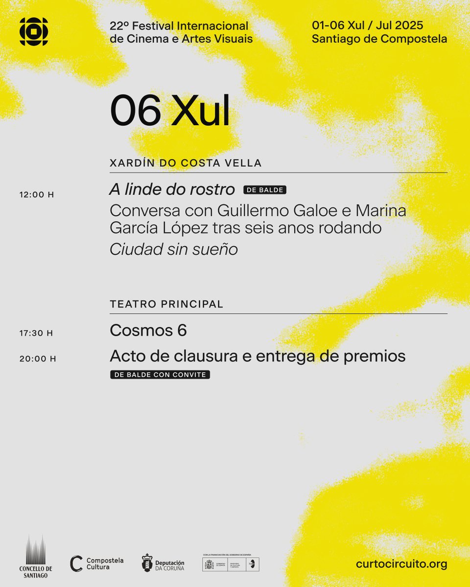 CURTOCIRCUÍTO (@fcurtocircuito) on Twitter photo 🥲 Domingo e último día en #Curtocircuíto2025!
<a href="/CCultura/">Compostela Cultura</a> <a href="/DACCultura/">Cultura Depu. Coruña</a> <a href="/CineICAA/">ICAA</a> 🥲 Domingo e último día en #Curtocircuíto2025!
<a href="/CCultura/">Compostela Cultura</a> <a href="/DACCultura/">Cultura Depu. Coruña</a> <a href="/CineICAA/">ICAA</a>