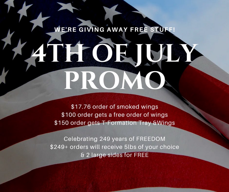 FullRackDiveBBQ's tweet image. Let Freedom Wing with us for the 4th of July festivities! We’re cooking, let us take care of your food needs while you enjoy the fun, and fireworks. Taking orders through July 2nd, and we will get you all fixed up for the holidays.
fullrackdive@gmail.com (479) 409-8492
