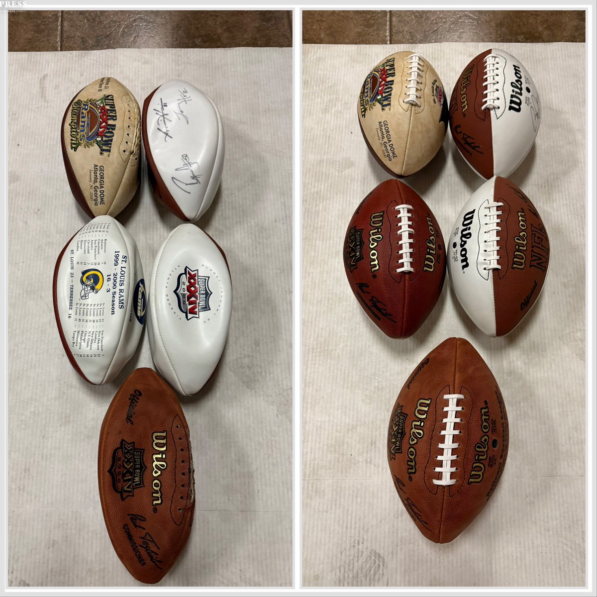 Coachsedfb's tweet image. 5 commemorative Super Bowl XXXIV  footballs repaired for a client in California. If you need this service, contact me.
CoachSedFBrepair.com