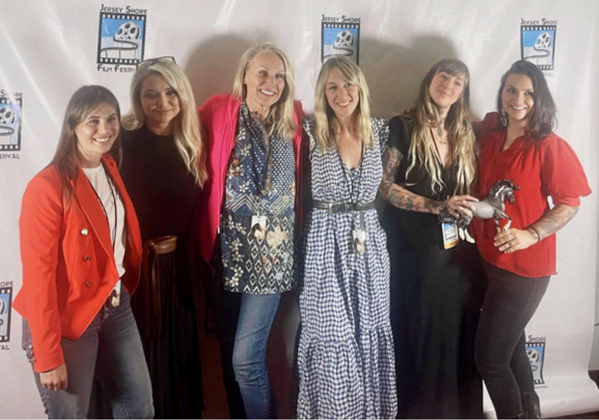 Strong #women #wildhorse advocates at the premiere of #bluezeus L-R: Jamie Baldanza (WLWH Fund), Lesley Luckhardt  (Bluemont Sanctuary), Clare Staples (Skydog Sanctuary), Grace Kuhn (Western Watersheds Project), Caitlin Cimini (Rancho Relaxo), Allison Bowling (Red Feather Farm).