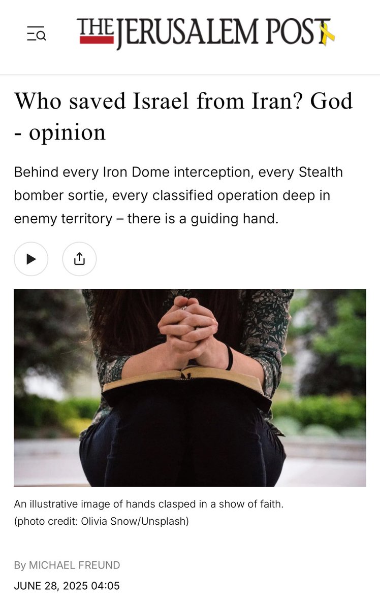 msfreund's tweet image. A simple but important reminder:

With all the strategic ingenuity and technological advances that we saw in the 12-day war against #Iran, the one who saved us was G-d Himself. 

My latest @Jerusalem_Post column.

jpost.com/opinion/articl…