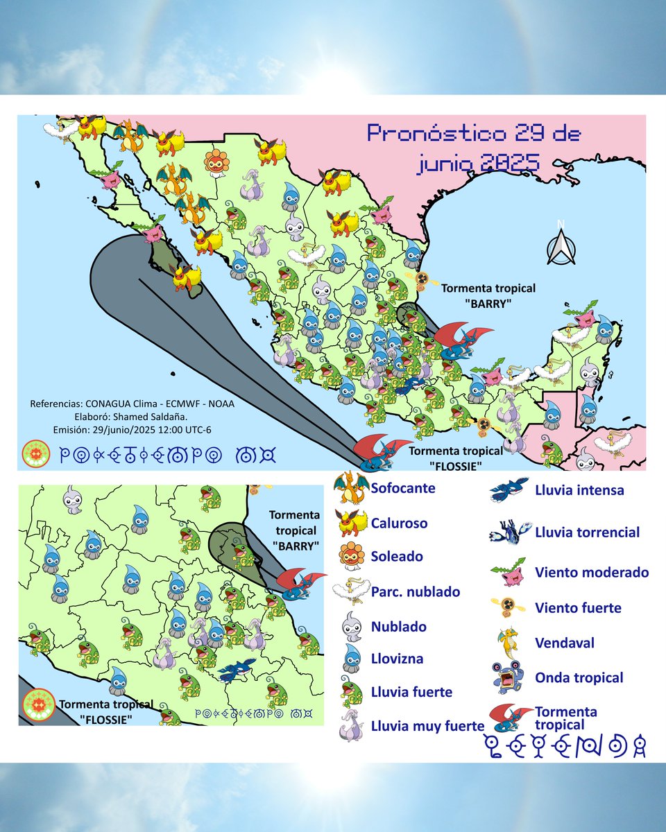 poketiempo_mx's tweet photo. 🌀⚠️El ciclón tropical #Barry está a horas de ingresar a las costas de la frontera de Veracruz y Tamaulipas, afectando Tuxpan y Tampico principalmente sin dejar a un lado toda la costa del Golfo de México.
🌀 Mientras tanto, #Flossie seguirá una trayectoria paralela a las costas del Pacífico PEEEERO no debe subestimarse ya sus bandas nubosas generan y generarán la próxima semana #lluvias en el centro y poniente del país.
🥵 Es posible que Flossie lleve lluvias a las zonas áridas del noroeste del país a partir del miércoles.