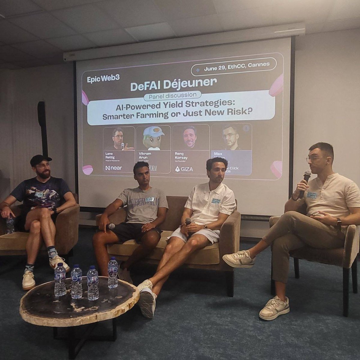 Max | One Click 🪙 (@maxyamp) on Twitter photo Hosted a spicy panel today at <a href="/EthCC/">EthCC - Ethereum Community Conference</a> Cannes 🇫🇷
“AI-Powered Yield Strategies: Smarter Farming or Just New Risk?”
Loved jamming with OGs:
<a href="/lrettig/">Lane Rettig</a> from <a href="/NEARProtocol/">NEAR Protocol</a>
<a href="/vik_runa/">Vikram Arun</a> repping @superform_xyz
<a href="/renckorzay/">Renç Korzay</a> from <a href="/gizatechxyz/">Giza</a>
Biggest takeaway?
Smarter farming needs more than Hosted a spicy panel today at <a href="/EthCC/">EthCC - Ethereum Community Conference</a> Cannes 🇫🇷
“AI-Powered Yield Strategies: Smarter Farming or Just New Risk?”
Loved jamming with OGs:
<a href="/lrettig/">Lane Rettig</a> from <a href="/NEARProtocol/">NEAR Protocol</a>
<a href="/vik_runa/">Vikram Arun</a> repping @superform_xyz
<a href="/renckorzay/">Renç Korzay</a> from <a href="/gizatechxyz/">Giza</a>
Biggest takeaway?
Smarter farming needs more than