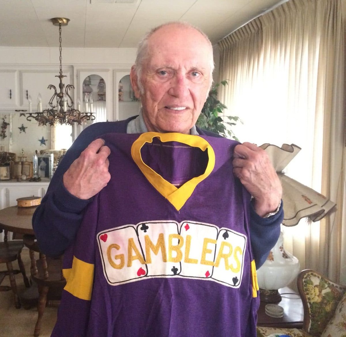 Drew Johnson (@drewfornevada) on Twitter photo The Las Vegas Gamblers were the first pro hockey team in Southern NV in 1968. <a href="/RoyalRetros/">Royal Retros</a> did a great job recreating their jersey for me. There are a few Gamblers players remaining (including Don Woodbury below). I'm hoping the <a href="/GoldenKnights/">Vegas Golden Knights</a> will celebrate them next season! The Las Vegas Gamblers were the first pro hockey team in Southern NV in 1968. <a href="/RoyalRetros/">Royal Retros</a> did a great job recreating their jersey for me. There are a few Gamblers players remaining (including Don Woodbury below). I'm hoping the <a href="/GoldenKnights/">Vegas Golden Knights</a> will celebrate them next season!