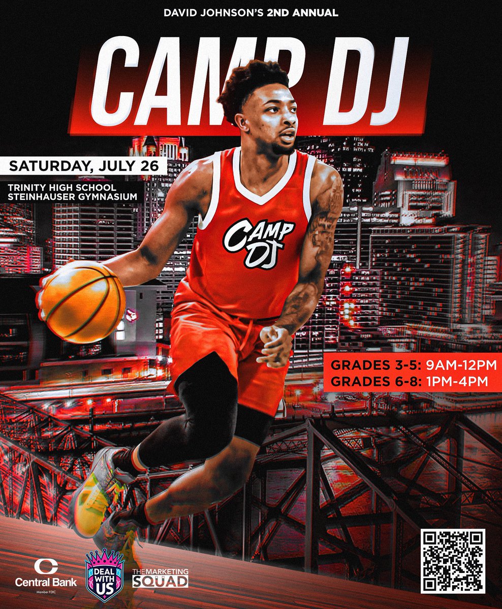 Back at it for the 2nd Annual Camp DJ 🏀

📅 Saturday, July 26th at
📍Trinity High School

🕘 Grades 3–5: 9AM–12PM
🕐 Grades 6–8: 1PM–4PM

Excited to get back to it this Year! 
Scan the QR code or Link in Bio to sign up